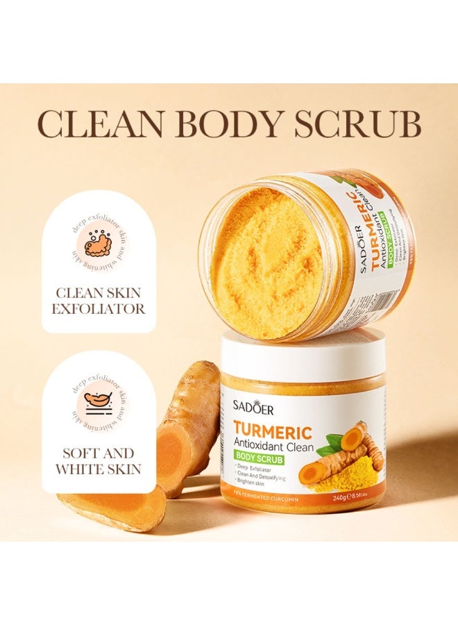 SADOER 240G Turmeric Body Scrub, Antioxidant Clean Deep Exfoliator Detoxifying Skin Brightening Turmeric Body Scrub, 98% Fermented Curcumin for Water Lock & Tender Skin - Image 4